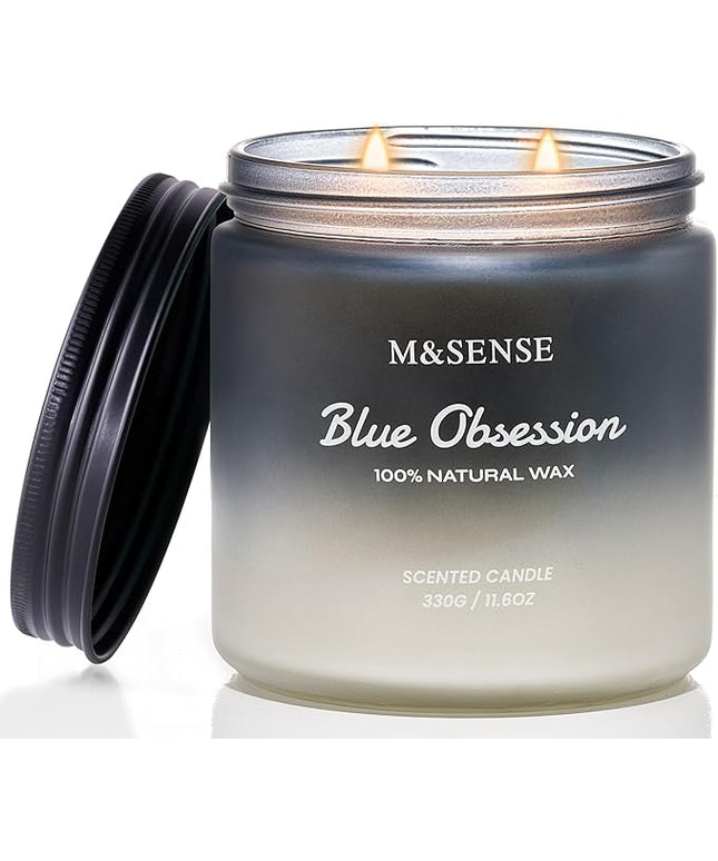 M&SENSE Amber Lavender Scented Candle for Men, 11.6oz 2 Wick Large Natural Soy Wax 70 Hours Highly Scented Home Fragrance