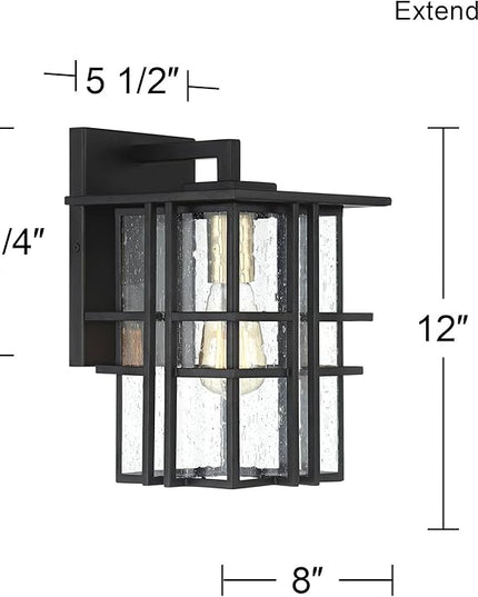 Possini Euro Design Arley Modern Outdoor Wall Light Fixture Black Geometric Frame 12" Seedy Glass for Exterior Barn Deck House Porch Yard Patio Outside Garage Front Door Garden Home Roof Lawn