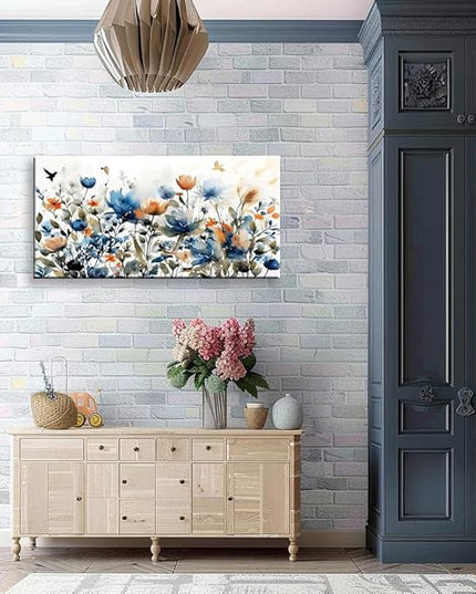 KZKU Watercolors Floral Canvas Wall Art Prints for Home Decor Living Room Dining Room Bedroom Office Wall Decor Multicolored Flowers Canvas Artwork Size：20x40inch