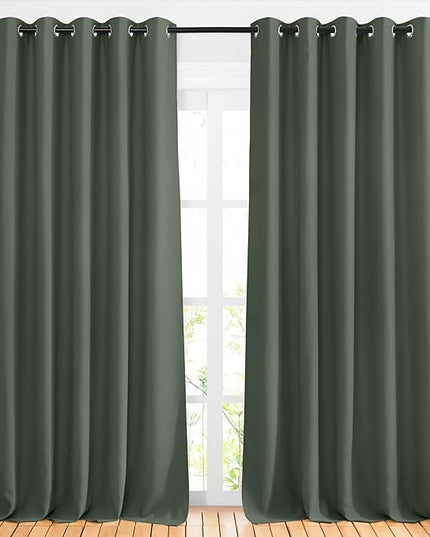 NICETOWN Blackout Curtains for Sliding Glass Door, Grommet Thermal Window Treatment Room Dividers Curtains for Living Room/Bedroom, Dark Mallard, 2 Panels, W66 x L102