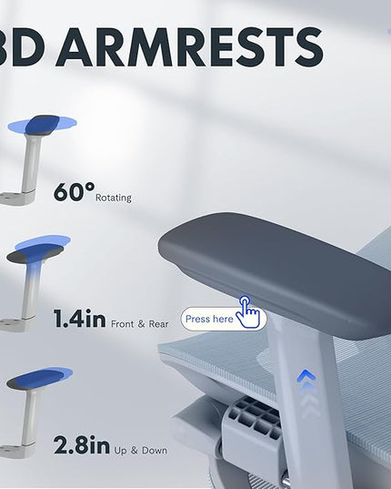 FLEXISPOT ErgoX Premium Ergonomic Office Chair with Footrest- Adjustable 3D Armrests, Dynamic Lumbar Support, Recline & Tilt Function, Mesh Seat, for Home & Office Use,Foam Blue