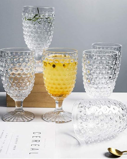 Hobnail Drinking Glasses Goblet Water set of 6, 13 oz Iced Tea Glasses Ideal for Soda Wine Milk Coke Juice and Beer Perfect for Weddings Parties Bars