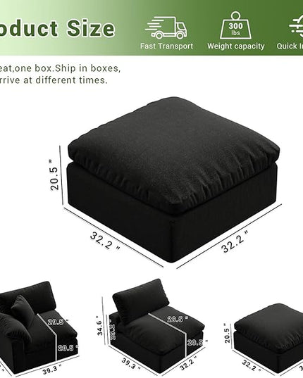 Oversize Cloud Modular Sectional Sofa,Chaise Down Filled Comfort Sofa Detachable Couch Cushion Covers for Living Room Apartment,Black