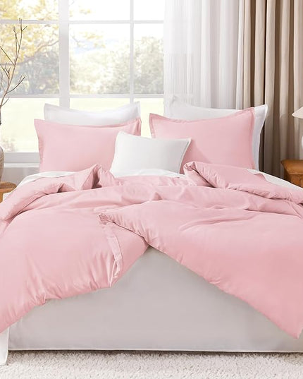 Litanika Pink Comforter Set Full Size, 3 Pieces Girls Women Cute Soft Solid Bedding Comforter Set, All Season Bed Set (79x90In Comforter & 2 Pillowcases)