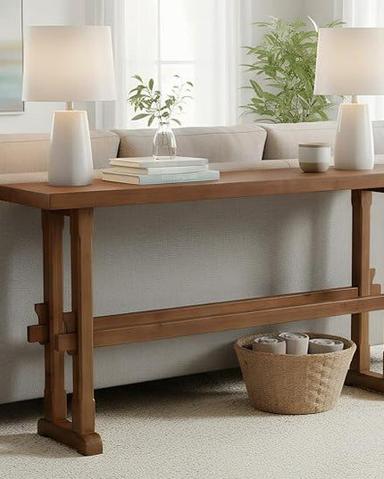 chairus 59" Long Console Table Farmhouse Narrow Sofa Table with Crossbar Solid Wood Entryway Table for Living Room/Hallway/Entrance, Walnut