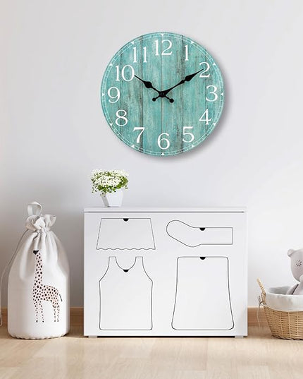HYLANDA Wall Clock, 10 Inch Teal Silent Non-Ticking Kitchen Decor, Rustic Vintage Country Retro Decorative Clocks Battery Operated for Bathroom Bedroom Living Room Office(Aqua)