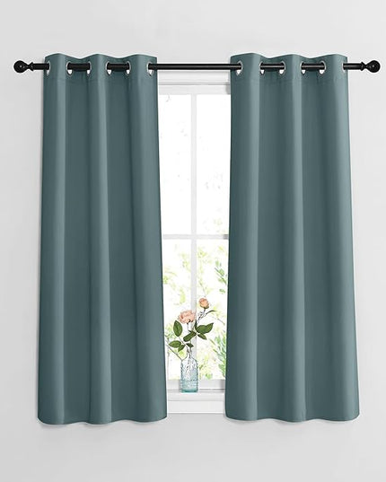 NICETOWN Greyish Blue Short Blackout Curtains for Bathroom - Window Treatment Thermal Insulated Grommet Light Blocking Curtains & Drapes for Bedroom/Kitchen (2 Panels, W37 x L48)