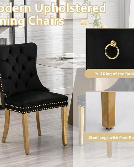 Henf 5-Piece Glass Dining Table Set with 4 Upholstered Dining Chairs,Large Glass Dining Room Table Set for 4, Modern Kitchen Table Furniture for Dining Room, Gold Dining Table and Chair Set for 4