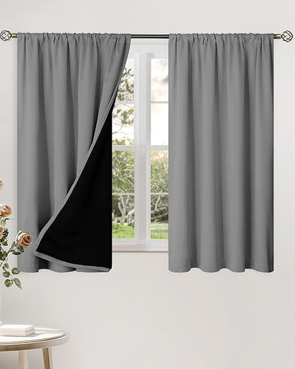 BGment 100% Blackout Curtains for Bedroom 45 Inch Length 2 Panels, Thermal Insulated Room Darkening Curtains Rod Pocket Soundproof Bedroom Living Room Window Curtains, Dove Grey, Each 42 Inch Wide