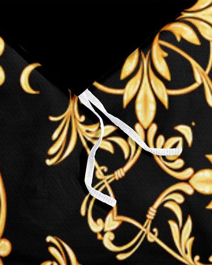 Golden Scrolls Print Duvet Cover and Pillow Shams Gold Leaves Deco for Girls and Boys Bedding Set Queen Size Black Color Bed Sets