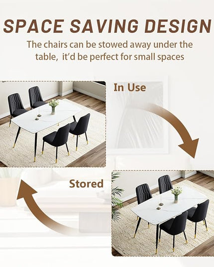 White Dining Table Set for 4, 62'' Dining Table Set for 4, Sintered Stone Dining Room Sets for 4, Easy to Assemble