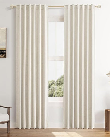 Guken Beige Cream Linen Blackout Curtains 42 Inch Wide by 84 Inch for Living Room Bedroom Back Tab Thermal Insulated 100% Black Out Linen Drapes Room Darkening Window Curtains