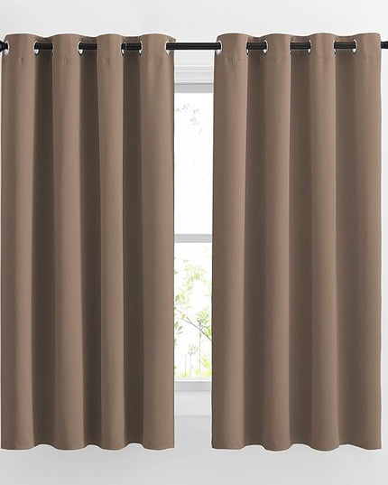 NICETOWN Bedroom Blackout Curtains and Drapes - Window Treatment Thermal Insulated Solid Grommet Blackout Draperies for Bedroom (Set of 2 Panels, 52 by 63 Inch, Cappuccino)