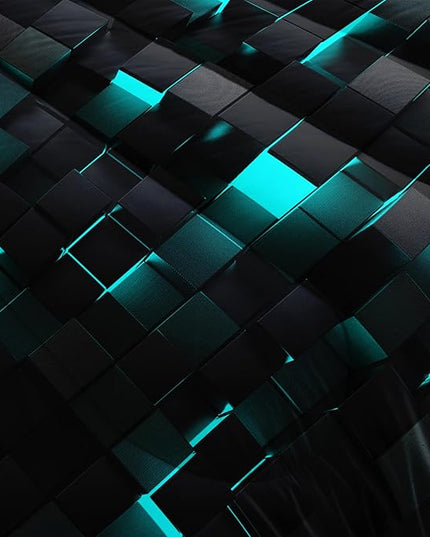 Geometric Turquoise Black Comforter Set,Light Honeycomb 3 Piece Bedding Set Full Size for Teen Boys,Modern Quilt Set Geometry Decor,Microfiber Lightweight 1 Comforter 2 Pillowcases All Season