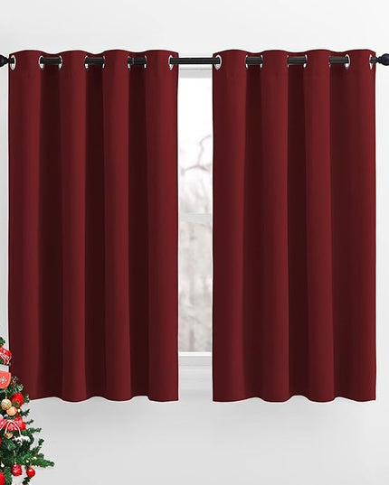 NICETOWN Burgundy Red Blackout Curtains Grommet - Thermal Insulated Solid Grommet Blackout Curtains/Panels/Drapes for Bedroom (2-Pack, 52 by 45-Inch)