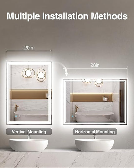 20"x28" LED Bathroom Mirror with Anti-Fog, Dimmable Backlit + Front Lit, 3 Colors LED Bathroom Vanity Mirror for Wall, Memory Function, Shatter-Proof Glass, ETL Listed(NHYJ5722D)