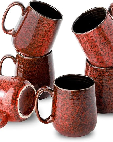 HASENSE Coffee Mugs Set of 6, 15 Ounce Ceramic Coffee Cups Set with Handle, Large Tea Mug for Kitchen, Red Cup for Tea,Cocoa, Milk, Christmas Gift for Women and Men, Dishwasher and Microwave Safe