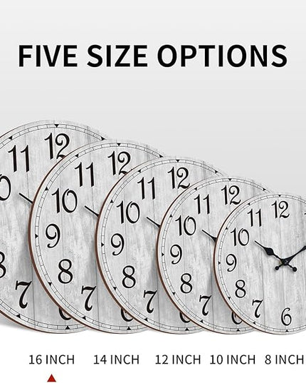 HYLANDA Wall Clock, Gray 16 Inch Wall Clocks Battery Operated Silent Non Ticking, Country Round Clocks Farmhous Wall Decorative for Kitchen, Bathroom, Living Room