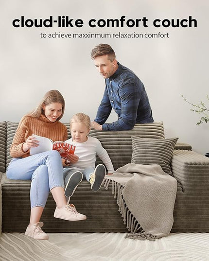 139.4" Modular Sectional Sofa, U-Shaped Minimalist Couches with Ottoman and Middle Seat, Modern Deep Seat Convertible Sleeper Sofa Bed, Reversible Chaise, Cloud Plush Corduroy Fabric,6 Seater, Camel