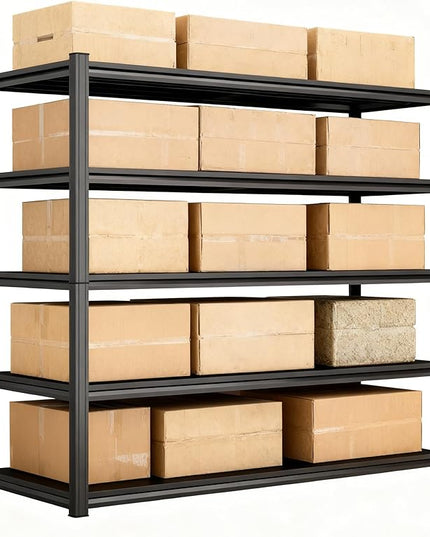 Storage Shelves, Garage Metal Shelving Unit, Adjustable, Double-Layer Column with Reinforced Ribs, Heavy-Duty, Capable of Bearing 600-3600 lbs (Black, 45''W*20''D*77''H, 5-Tier)