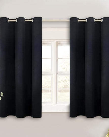 BGment Black Short Blackout Curtains for Small Windows, 38 x 45 Inch Thermal Insulated Tier Set of 2 Panels Sun Blocking Drapes for Kitchen Bedroom