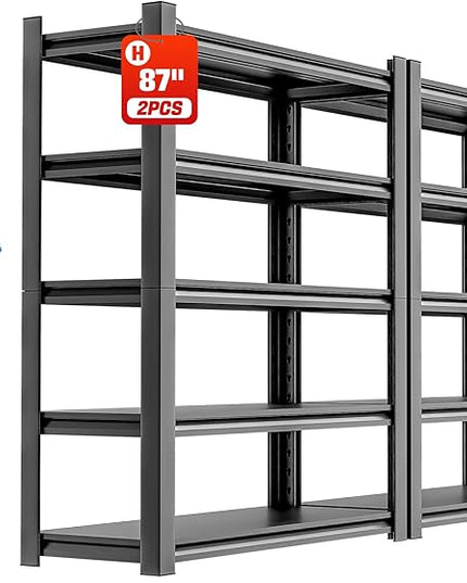Heavy Duty Metal Storage Rack Shelving for Garage, 5 Tier Shelving Unit - Garage Storage Shelf, Industrial Utility Shelving, Durable Metal Shelf Organizer 24" D x48 W x87 H（2 Pieces）