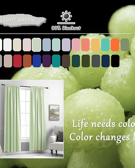 DONREN Light Green Curtains Light Filtering for Livingroom - 72 inch Length Set of 2 Panels Room Darkening Thermal Insulated Drapes for Hall Room,Light Mint Green,W52 x L72