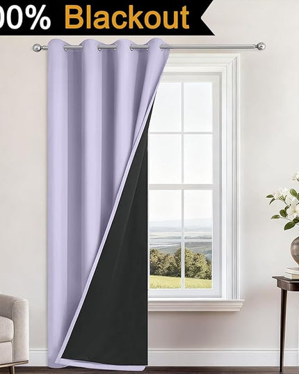 Yakamok 100% Blackout Curtains 84 Inches Long, 2 Thick Layers Heat and Full Light Blocking Soft Thermal Insulated Drapes for Bedroom(52" Wide Each Panel, Lilac, 1 Panel)
