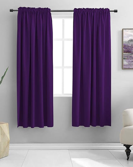DONREN 72 Inch Length Blackout Window Curtain Panels for Bedroom - Rod Pocket Blackout Solid Curtains for Dining Room(Purple,42 W x 72 L 2 Panels)