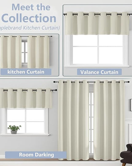 Simplebrand Natural Room Darkening Curtains for Bedroom 45 Inches Long 2 Panels Set, Sunlight Blocking Curtains for Small Windows, Grommet Energy Saving Thermal Insulated Short Drapes, 40Wx45L