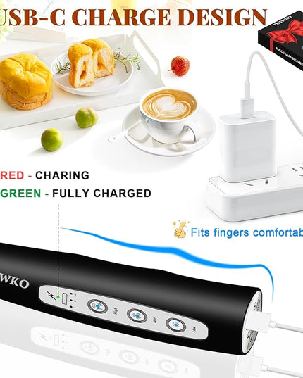 YUSWKO Milk Frother Handheld for Coffee, Rechargeable Drink Mixer with 3 Heads 3 Speeds Electric Coffee Frother Whisk, Gift for Many Occasions and Festival