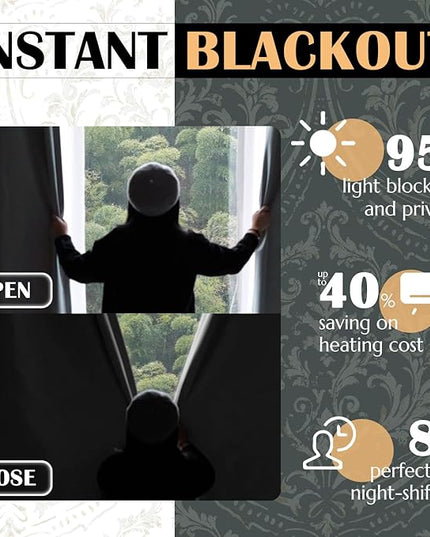 jinchan Blackout Curtains for Bedroom, Gray Damask Patterned Curtains 63 Inch Length for Living Room, Vintage Medallion Art Deco Drapes, Thermal Insulated Grommet Window Treatments, 2 Panels Grey