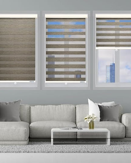 Shadesu Cordless Zebra Blinds for Windows, 52" W x 72" H, Brown, Dual Layer Free-Stop Zebra Shades, Light Control for Day and Night, Sheer Blinds for Indoor Windows, Bedroom, Kitchen