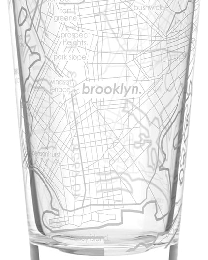 Well Told Engraved Brooklyn New York Map Pint Glass, Etched Beer Gift (16 oz, Clear) City Map Pint, Custom City Glassware, Gifts For Beer Lovers