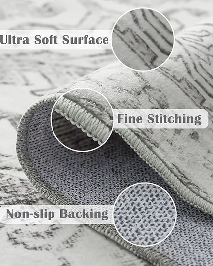 jinchan Lima Runner Rug 2x6 Washable Hallway Runner - Vintage Floral Non Slip Low-Pile Soft Ultra-Thin Kitchen Rug Distressed Carpet for Farmhouse Bedroom Entryway Laundry Room (2x6ft, Grey)