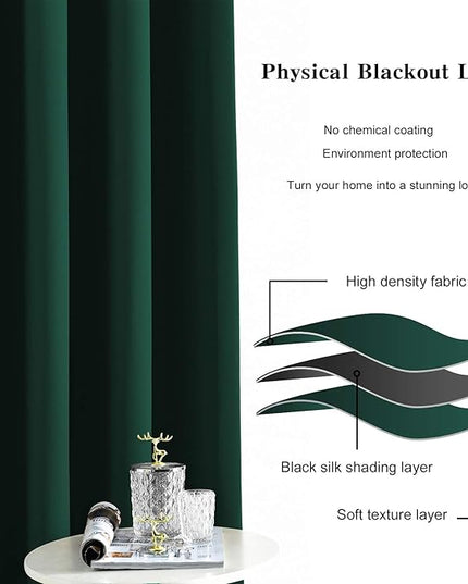 Blackout Curtains for High Ceiling, Extra Long Thermal Insulated Solid Grommet Window Curtains Drapes for 2 Story High Living Room Loft, Set of 2 Curtain Panels 52 W x 166 L Inches Hunter Green
