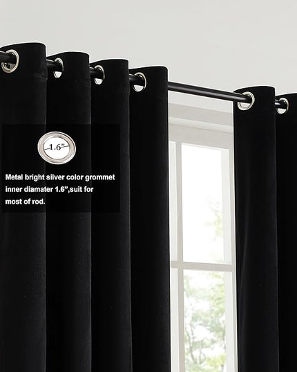 BULBUL Black Gold Color Block Window Curtains Panels 108 inches Long Velvet Farmhouse Drapes for Bedroom Living Room Darkening Treatment with Grommet Set of Black Gold