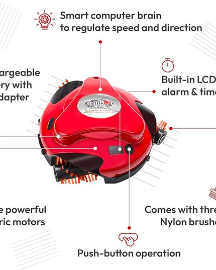 Grillbot Automatic Grill Cleaning Robot with Nylon Brushes, BBQ Grill Cleaner, Grill Brush, Grill Scraper, BBQ Accessories (Red Grillbot)