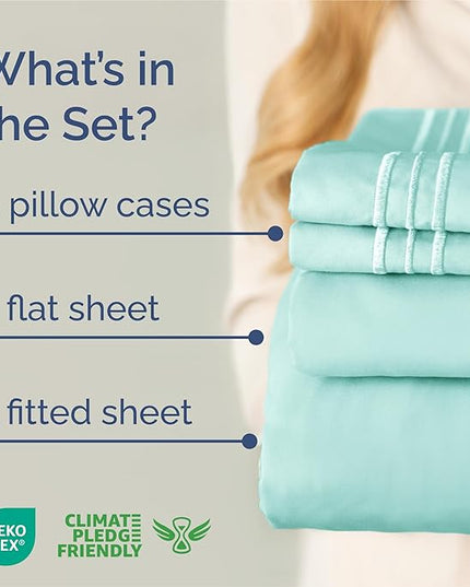 King Size 4 Piece Sheet Set - Comfy Breathable & Cooling Bed Sheets Set - Hotel Luxury Bedding for Women, Men, Kids, Teens, Boys & Girls - Deep Pockets, Ultra-Soft, Wrinkle Free - Oeko-Tex - Spa Blue