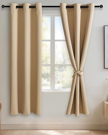 JIUZHEN Beige Blackout Curtains for Bedroom - Light Blocking and Noise Reducing Grommet Curtains for Living Room Darkening Curtains, Set of 2 Window Curtain Panels, 38 x 72 Inch Length