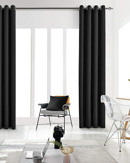 Blackout Curtains for Bedroom Thermal Insulated Light Blocking Room Darkening Curtains Solid Grommet Window Drapes for Living Room, Set of 2 Curtain Panels 62 W x 106 L inch Long Black