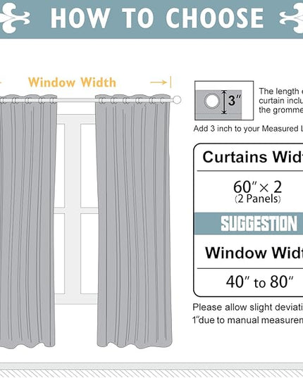 ChrisDowa 100% Blackout Curtains 63 inch Long for Bedroom with Black Liner, Extra Wide 2 Thick Layers Total Blackout Thermal Insulated Grommet Window Curtains 2 Panels Set (Aqua, 60 x 63 Inch)