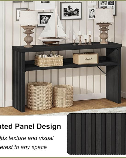 BON AUGURE Console Table with Storage, Black Entryway Table, Wooden Couch Tables Behind Sofa for Living Room, 2 Tier Front Door Entrance Tables (Black Oak, 47 Inches)