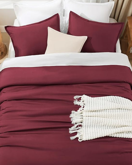 Litanika Burgundy Red Comforter Set King Size, 3 Pieces Lightweight Solid Bedding Comforter Set, All Season Fluffy Bed Set (104x90In Comforter & 2 Pillowcases)
