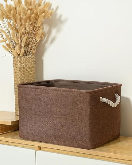 TheWarmHome Organization and Storage Basket for Shelves - 3 Pack 16x12x12 inch Fabric Storage Cubes, Cube Storage Bin for Organizing Closet Cloth Organizer Gift Toy (White & Brown)