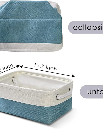 TheWarmHome Storage Bins for Shelves - Small 6 Pack 11.8x7.8x5.2 inch Sturdy Storage Basket W/Handles, Decorative Foldable Storage Baskets for Organizing Closet Nursery Toy(White & Green)