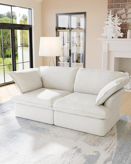 JACH 82.66" Cloud Couch for Living Room, Modular Sectional Sofa, Comfy Convertible Sectional Couches, Cushion Covers Removable, Down Filled Sofas for Living Room, Home, Apartment (Love Seat, White)
