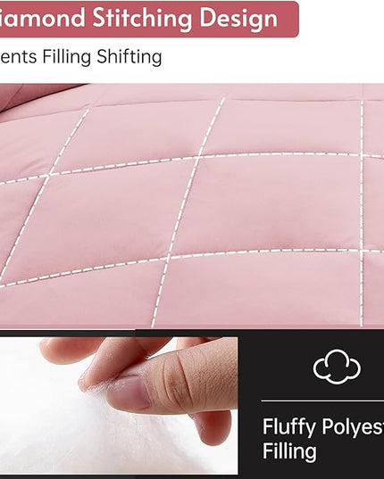 MUXHOMO 7 Pieces King Comforter Set, Reversible Bed in a Bag King Size, All Season Bedding Set with Comforter, Flat Sheet, Fitted Sheet, Pillowcases & Shams, Light Pink & Ivory