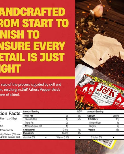 J&K Jerky Small Batch Handcrafted Beef Jerky Ghost Pepper 7oz