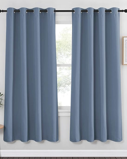 NICETOWN Stone Blue Blackout Curtain for Bedroom - Window Treatment Energy Saving Thermal Insulated Room Darkening Solid Grommet Blackout Drape for Living Room, 1 Panel, W52 x L72